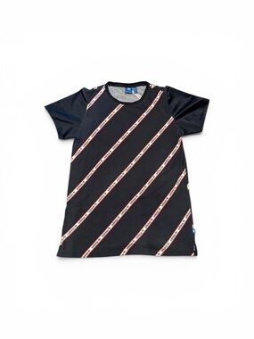 adidas Black Tee with Red and White Diagonal Logo Tape